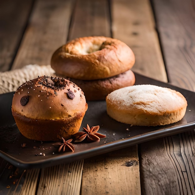 Um prato de bagels com um rosto