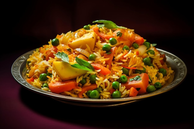 Um prato de biryani de vegetais saborosos