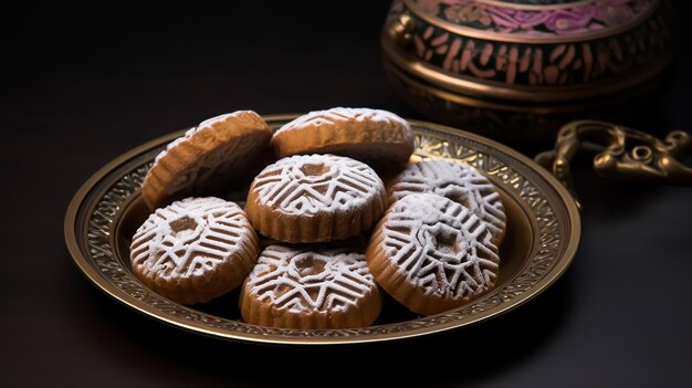 Um prato de biscoitos árabes com a palavra baklava no topo