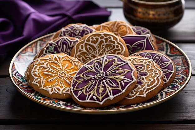 Um prato de biscoitos de açúcar em diferentes formas e decorado com gelo