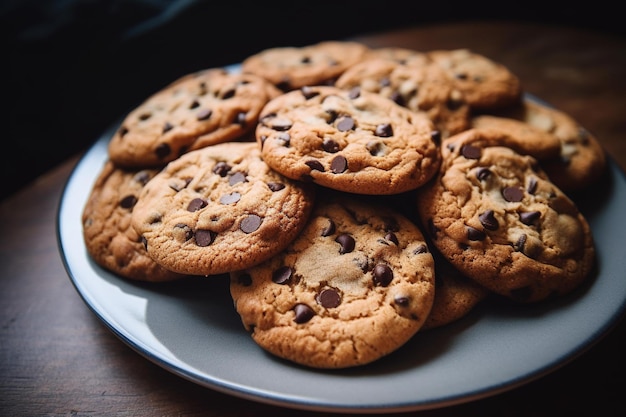 Um prato de biscoitos de chocolate sobre uma mesa