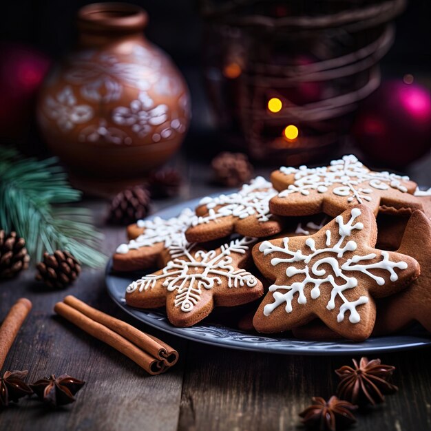 um prato de biscoitos de pão de gengibre com uma estrela nele