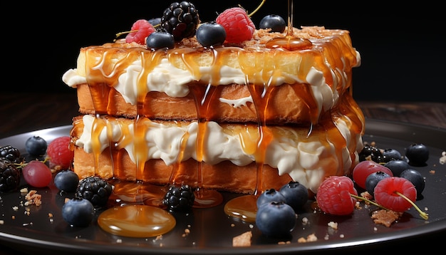Um prato de cheesecake caseiro de frutas silvestres uma doce celebração de indulgência gerada por inteligência artificial
