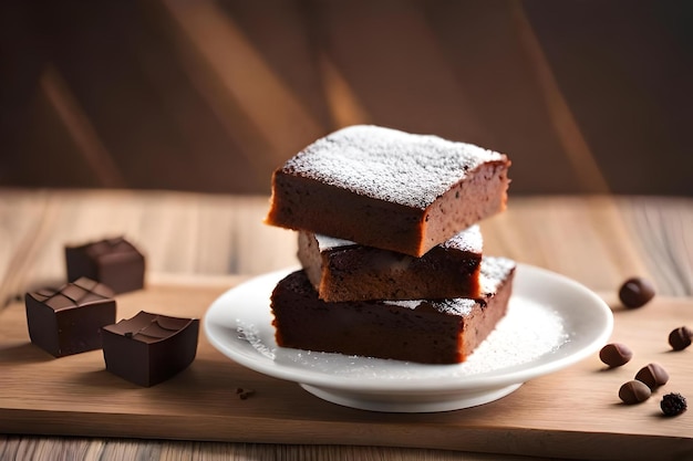 Um prato de chocolate e bolo de chocolate com chocolate