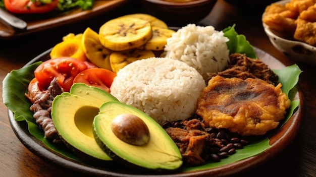 Foto um prato de comida com abacate, abacate e arroz.