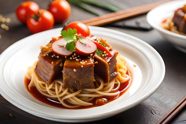 um prato de comida com carne e legumes