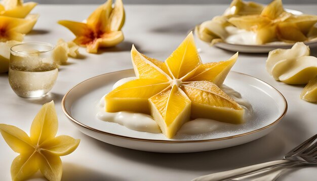 um prato de comida com fatias em forma de estrela e uma estrela em forma de estrella na parte superior