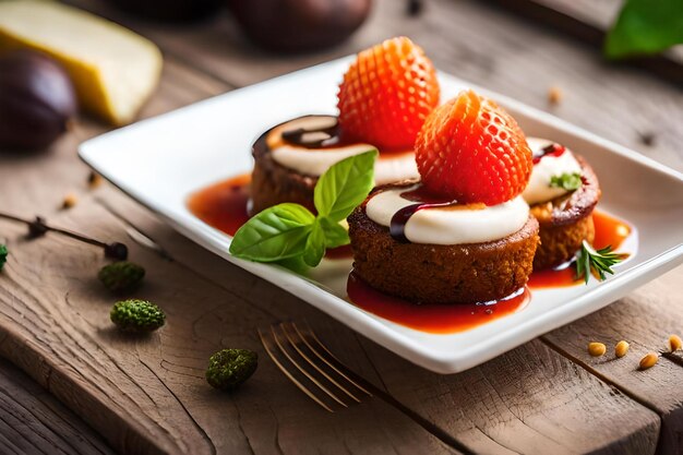 Foto um prato de comida com morangos e creme