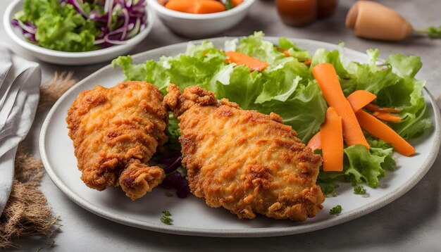 um prato de comida com salada, cenouras e alface