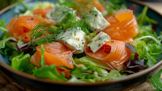 um prato de comida com salmão e queijo creme