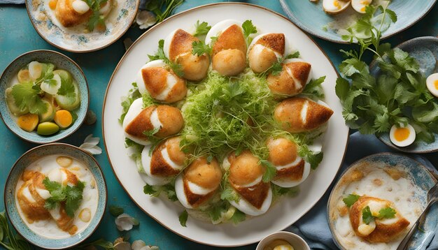 um prato de comida com um monte de comida nele