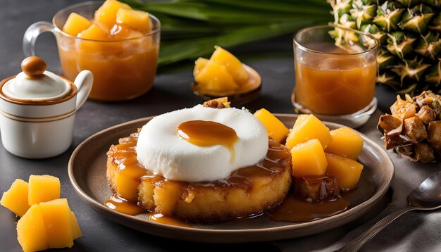 Foto um prato de comida com um pedaço de fruta nele