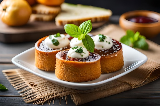 um prato de comida com uma fatia de bolo nele