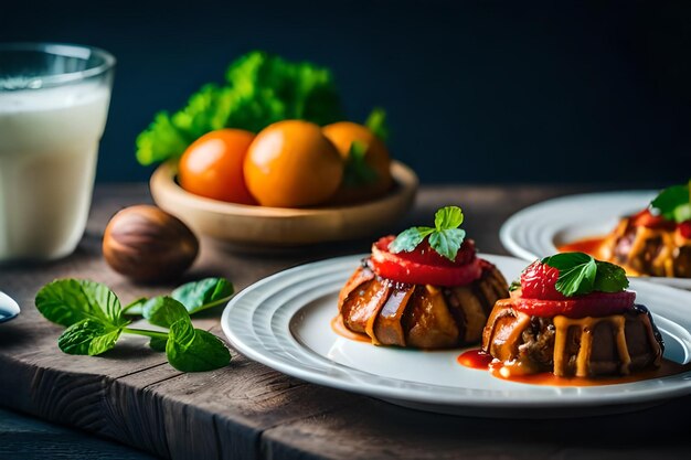 Foto um prato de comida com uma imagem de uma romã