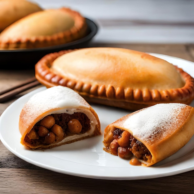 Um prato de comida com uma pilha de carne e feijão