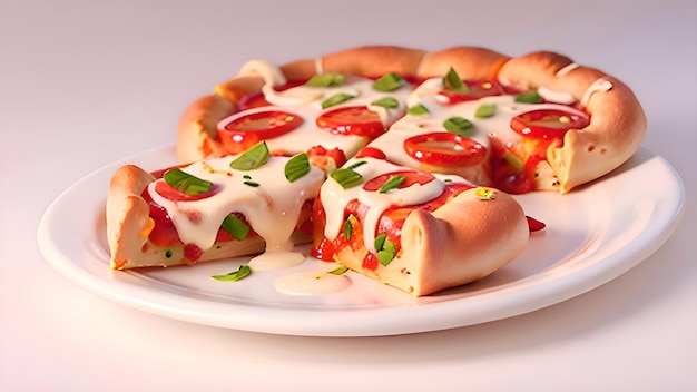 Um prato de comida com uma pizza