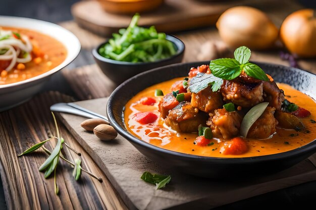 um prato de comida com vegetais e carne