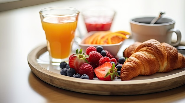 Foto um prato de comida e suco