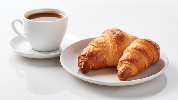 um prato de croissants e uma xícara de café