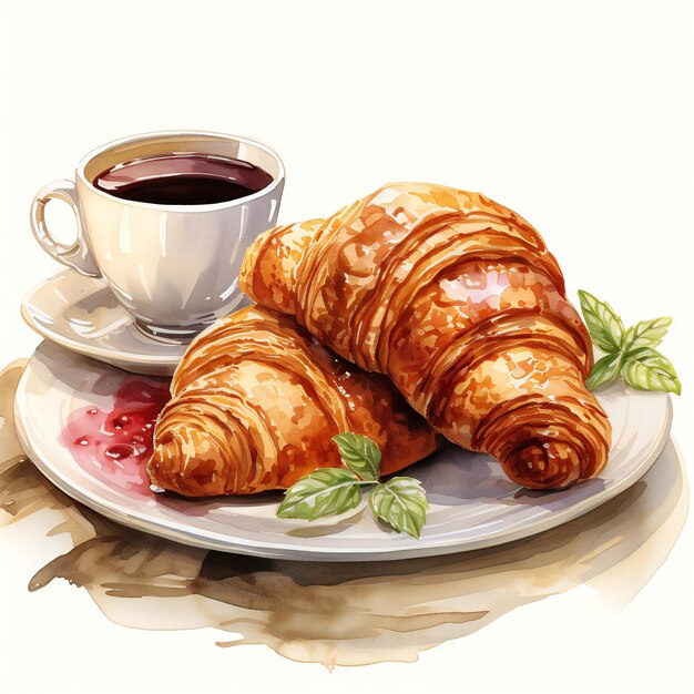 Um prato de croissants e uma xícara de café.