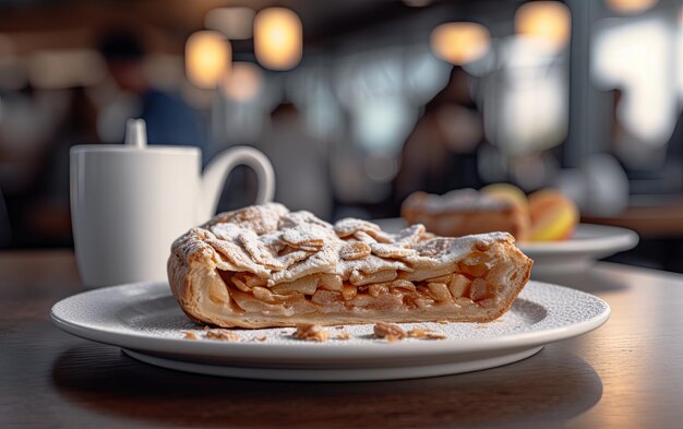 Um prato de deliciosa torta de maçã em um café de fundo foto de comida profissional ai gerado