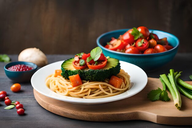 Um prato de espaguete com abobrinha e molho de tomate.