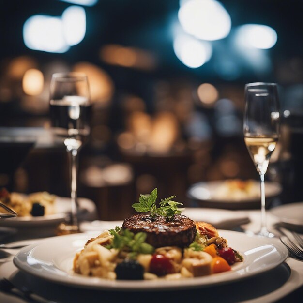 Foto um prato de frango em uma mesa de restaurante