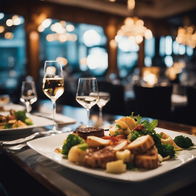 Foto um prato de frango em uma mesa de restaurante