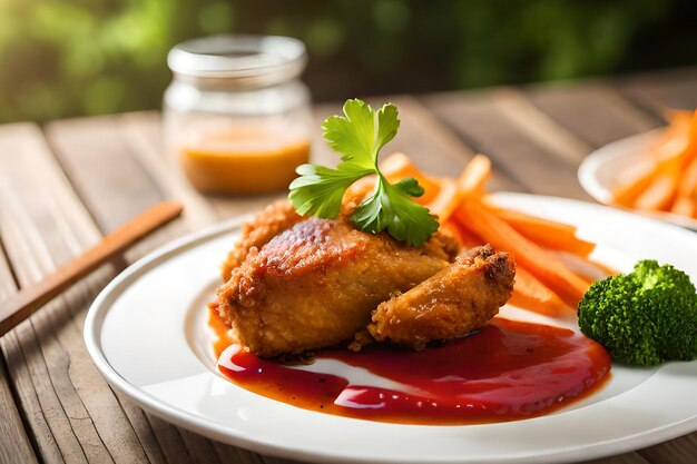 Foto um prato de frango frito com molho