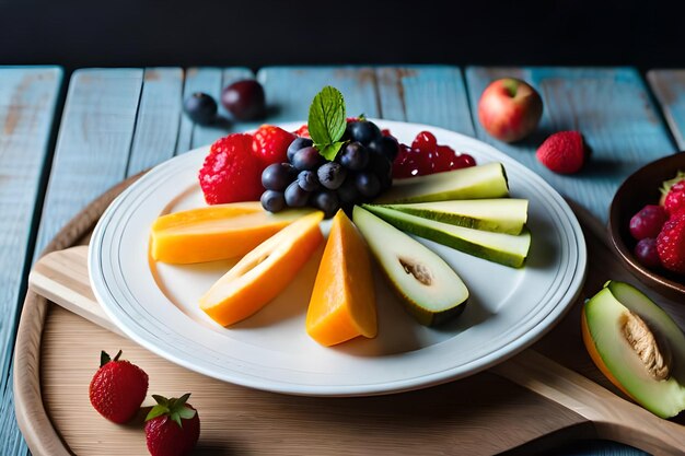 Foto um prato de fruta com uma fruta nele