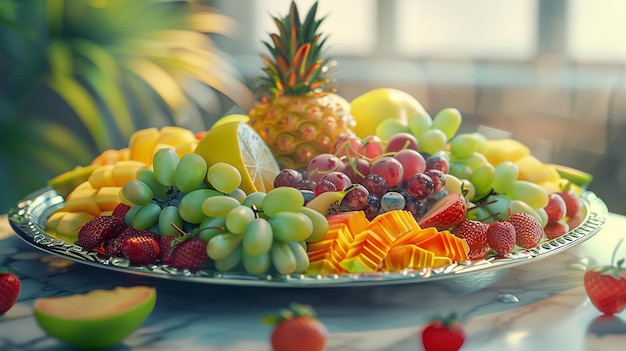 Um prato de frutas colorido na mesa Um alimento saudável Imagem