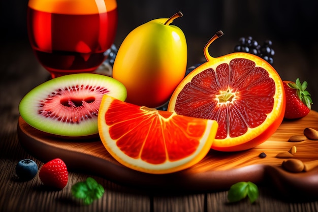 Um prato de frutas com frutas diferentes