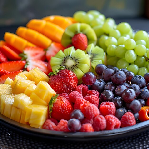 Um prato de frutas frescas com tema de Páscoa