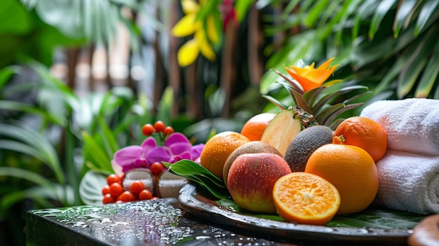 Foto um prato de frutas frescas na mesa