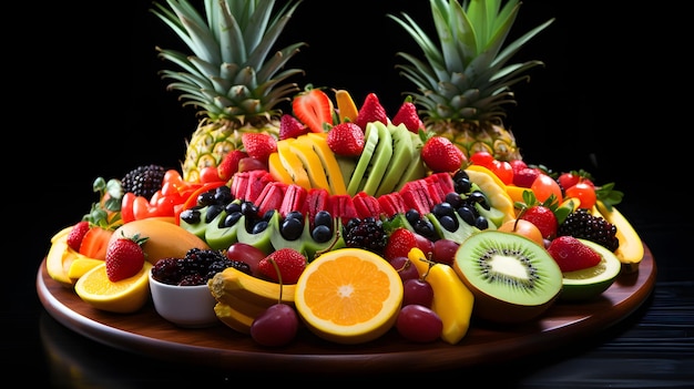 Foto um prato de frutas tropicais de cores vibrantes