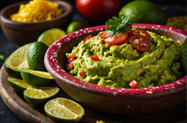 Foto um prato de guacamole colorido