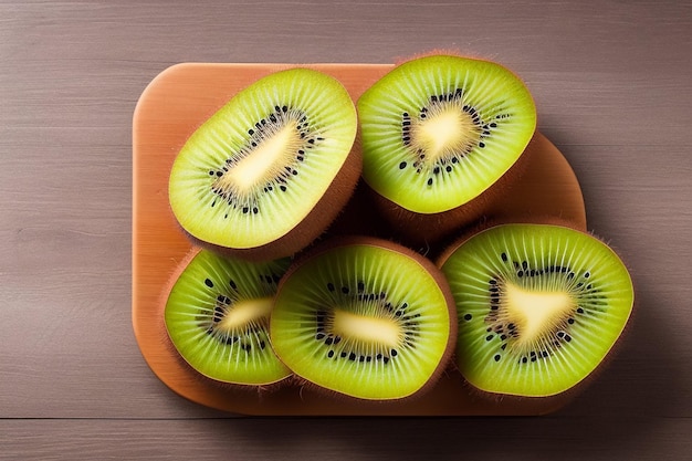 Um prato de kiwi tem as sementes no centro