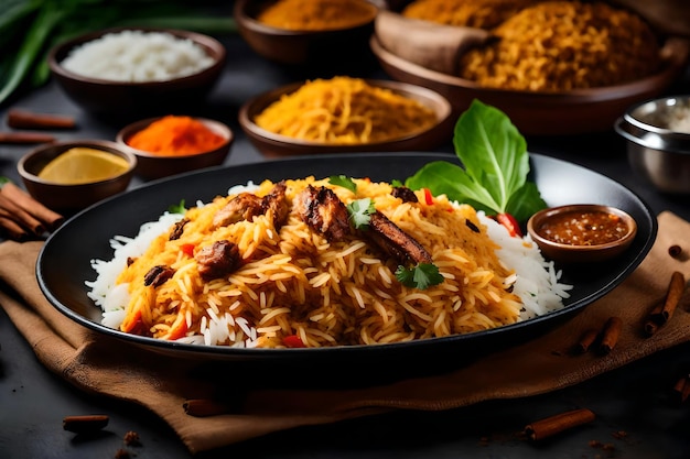 Um prato de Malabar Biryani com seu arroz cozido em leite de coco e especiarias