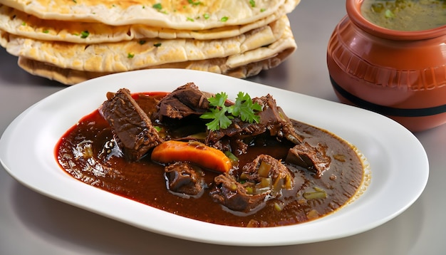 Um prato de Nihari, um guisado cozido lentamente, muitas vezes comido ao pequeno-almoço