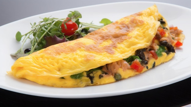 Um prato de omelete com salada