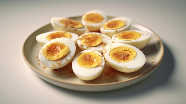 um prato de ovos com uma metade comida