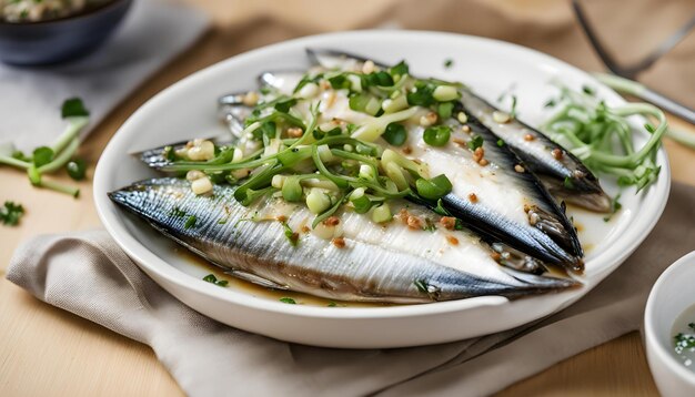 Foto um prato de peixe com uma faca e uma faca nele