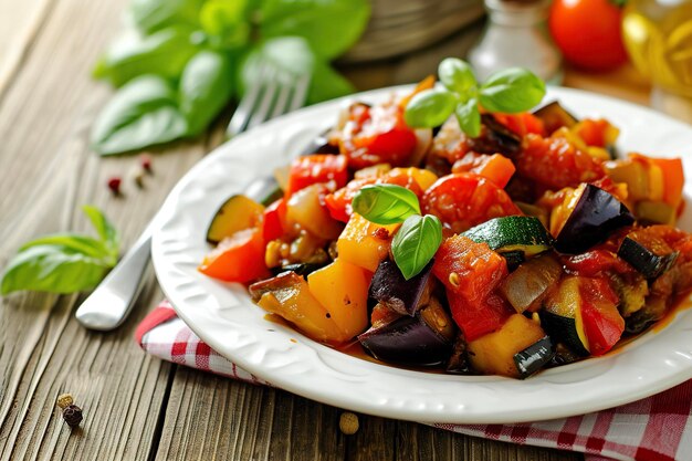 Um prato de ratatouille um guisado tradicional de vegetais feito