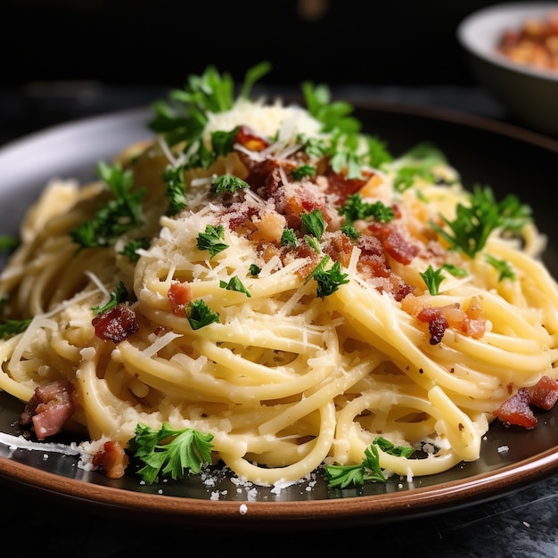 um prato de saborosa carbonara