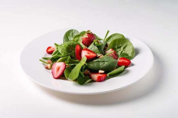 Um prato de salada de espinafre com morangos.