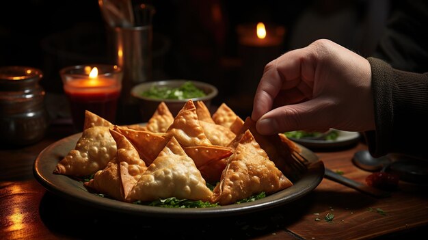 Foto um prato de samosa frita