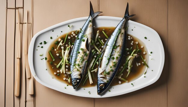 Foto um prato de sardinhas e sardinhas com um prato de comida