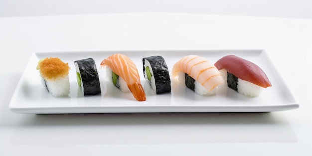 Um prato de sushi com um que diz sushi nele