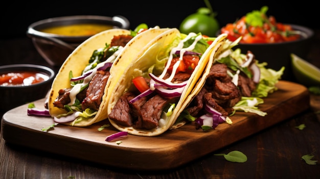 Um prato de tacos de carne de vaca