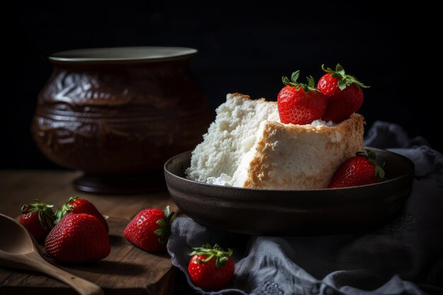 Um prato de torta de morango com morangos nele